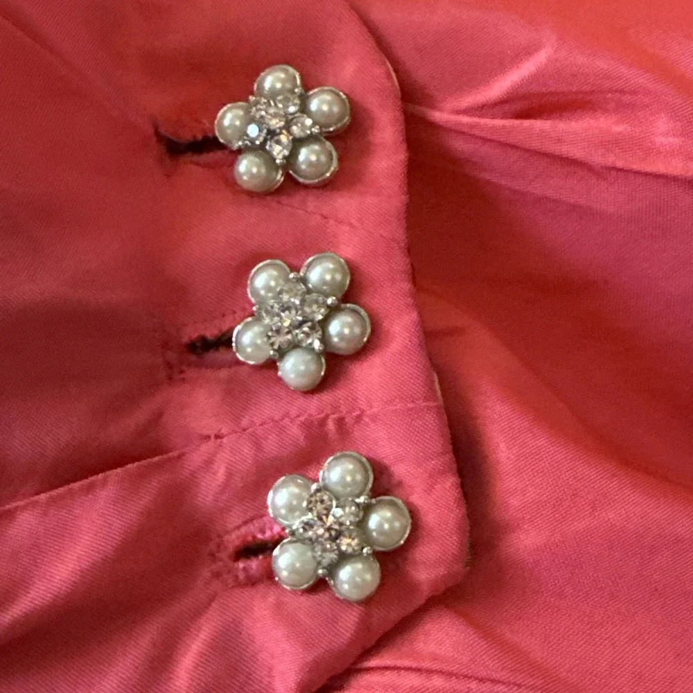 Marisa Baratelli Thai Silk Bright Pink Iridescent Rhinestone Button Front Blazer